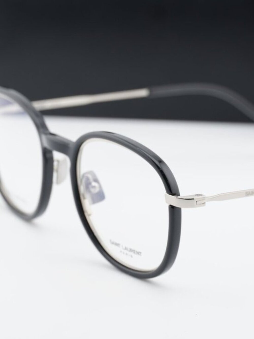 Saint Laurent SL436 OPT 001 Round Eyeglasses – Black/Silver 49mm - Picture 11 of 12